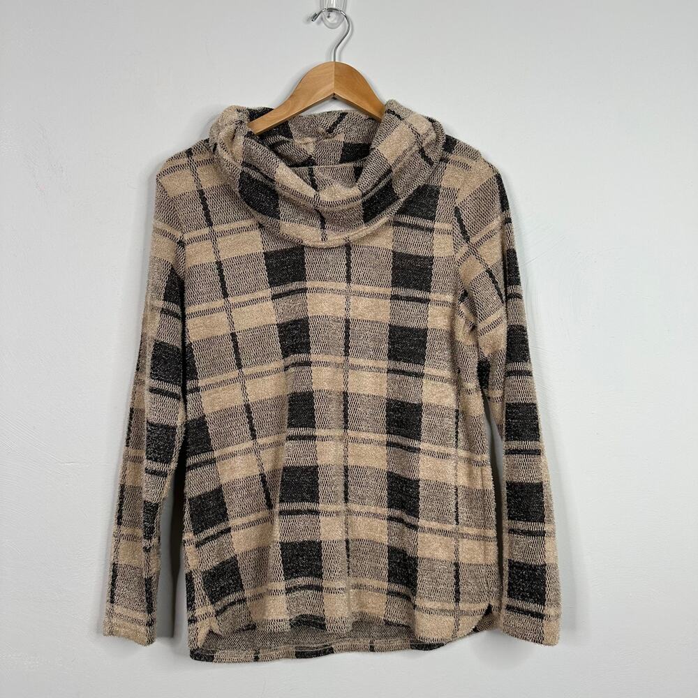 Croft & Barrow Boxy Soft Brown Plaid Mockneck Sweater